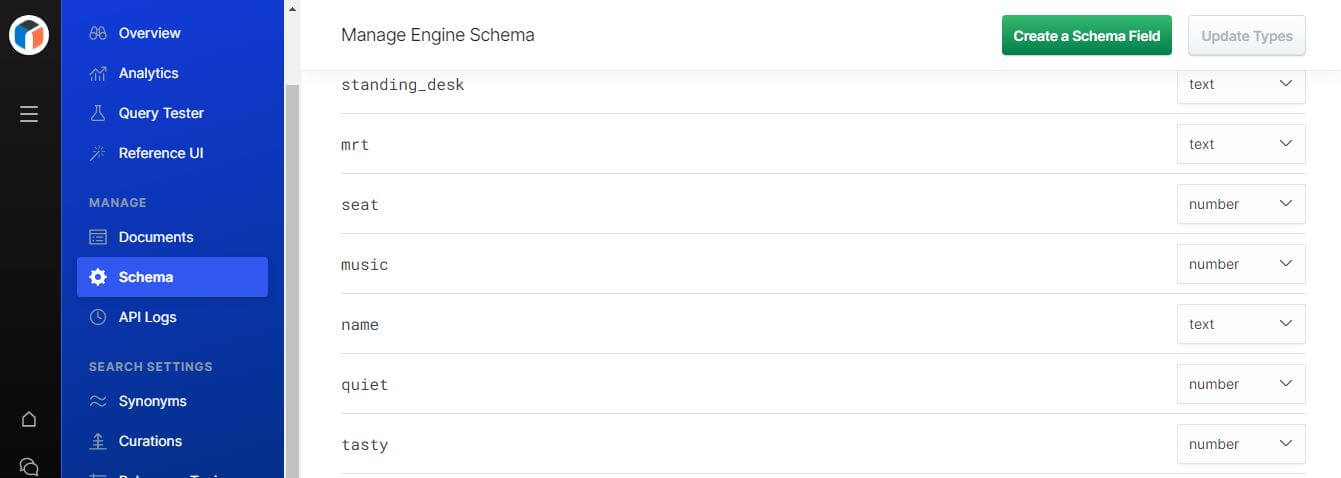 Elastic App Search Schema 欄位類型設定