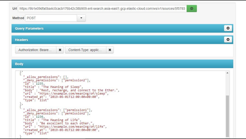 Elastic Workplace Search Custom API Source data import interface