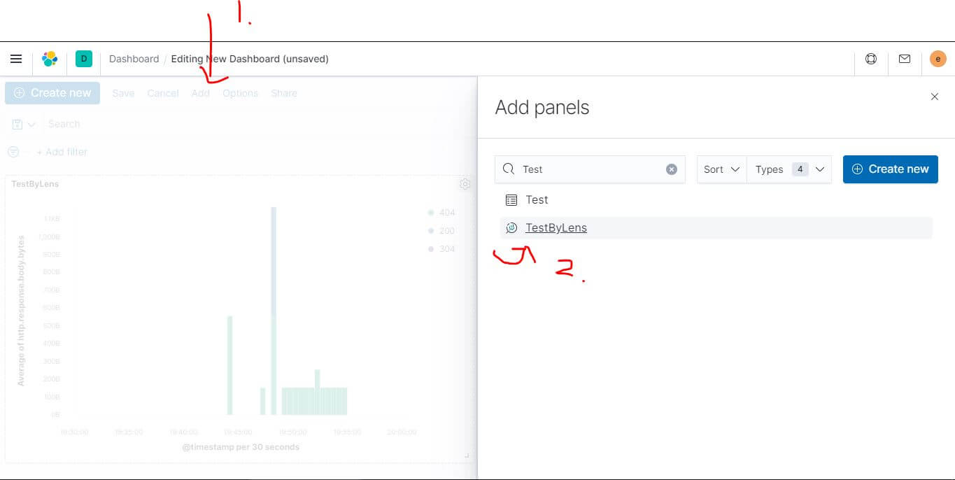 將視覺化元件添加到 Kibana Dashboard