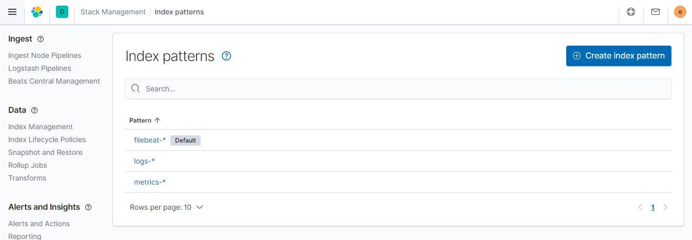 Kibana Index Patterns 設定介面