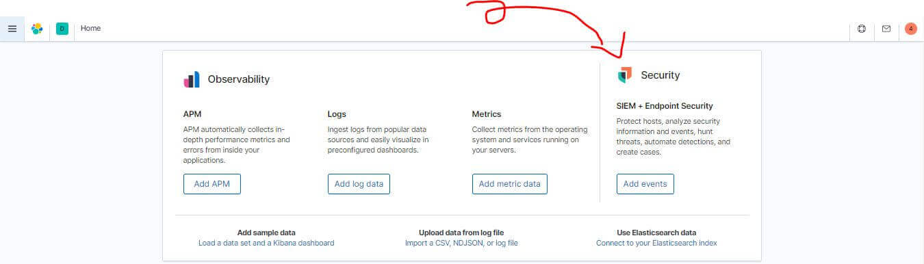 Kibana Security overview showing option to add security data