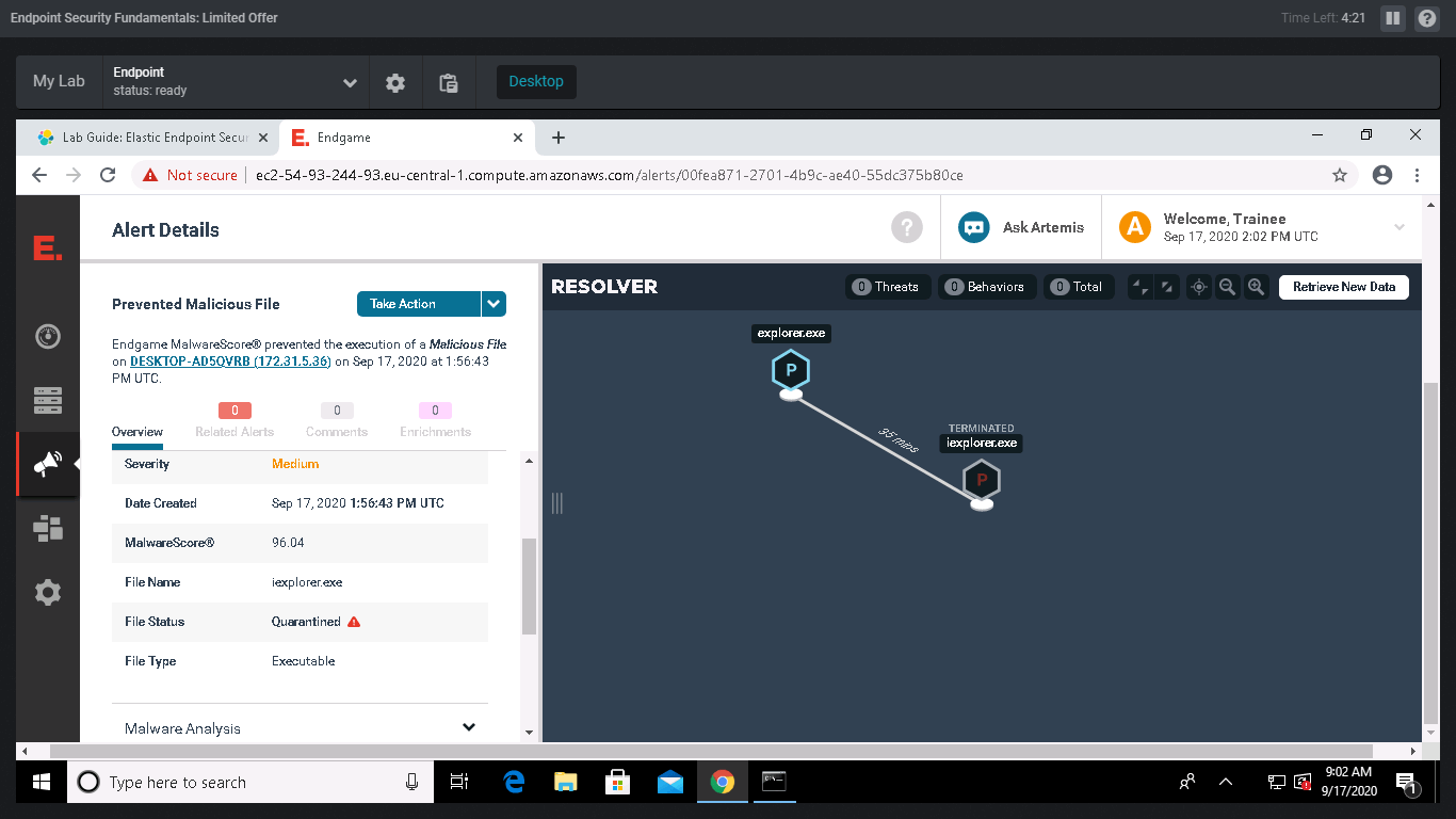 Endgame Alert 惡意軟體阻擋後影響路徑與範圍變化截圖