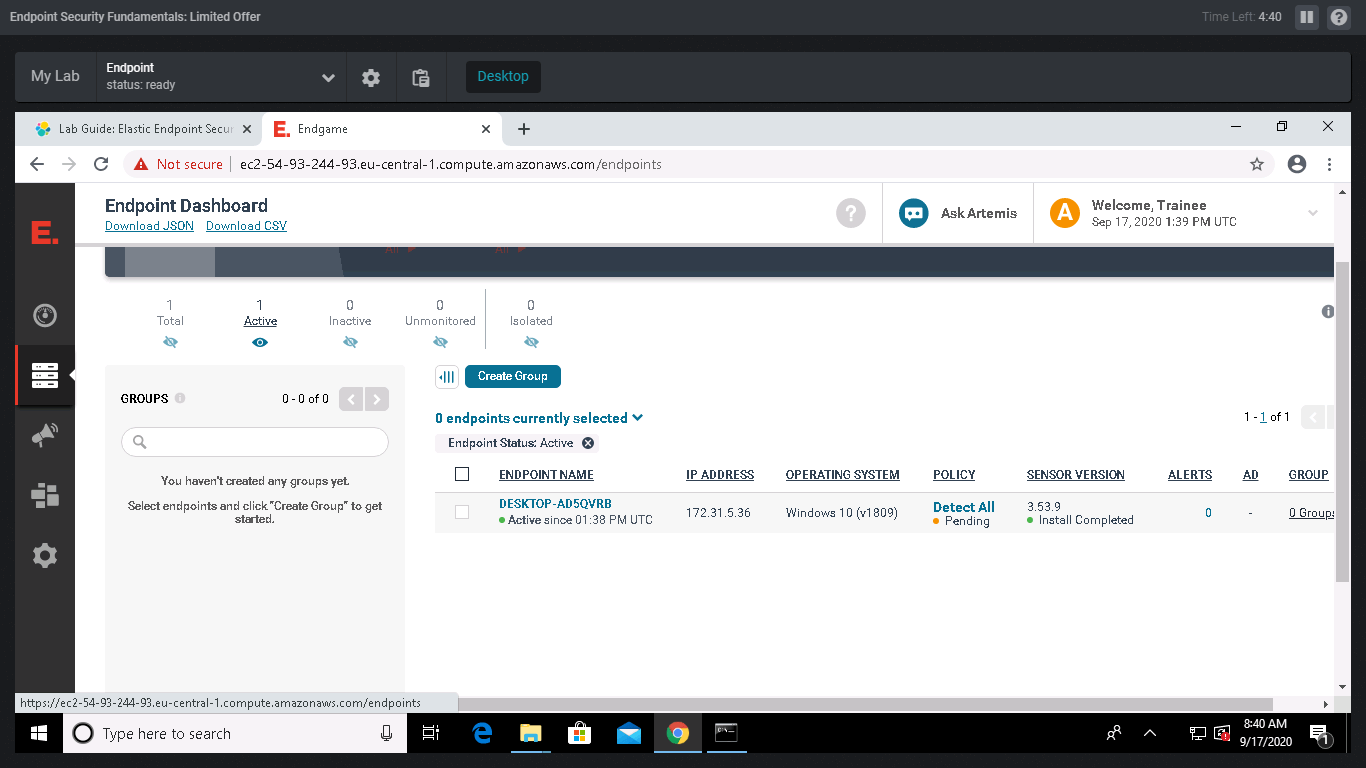 Endgame Endpoint 列表介面截圖