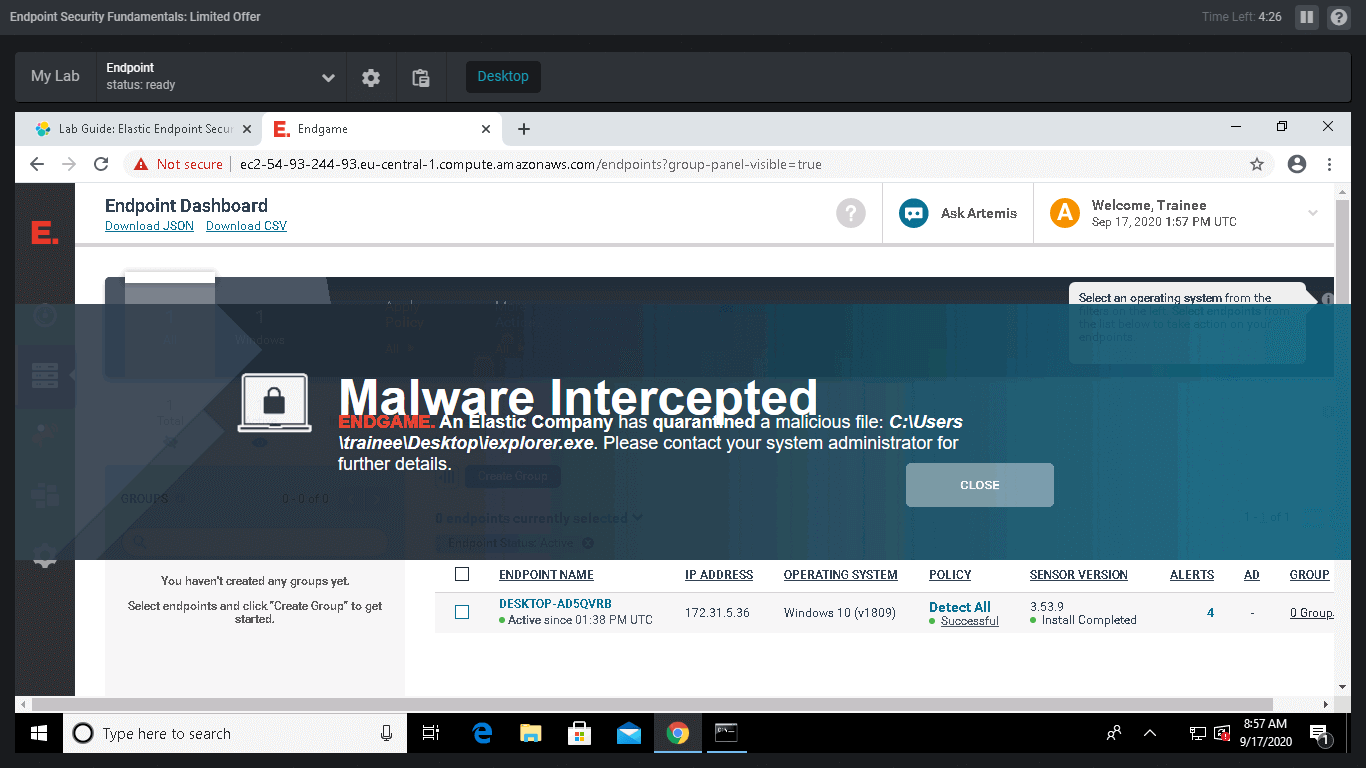 Endgame 成功阻擋惡意軟體截圖