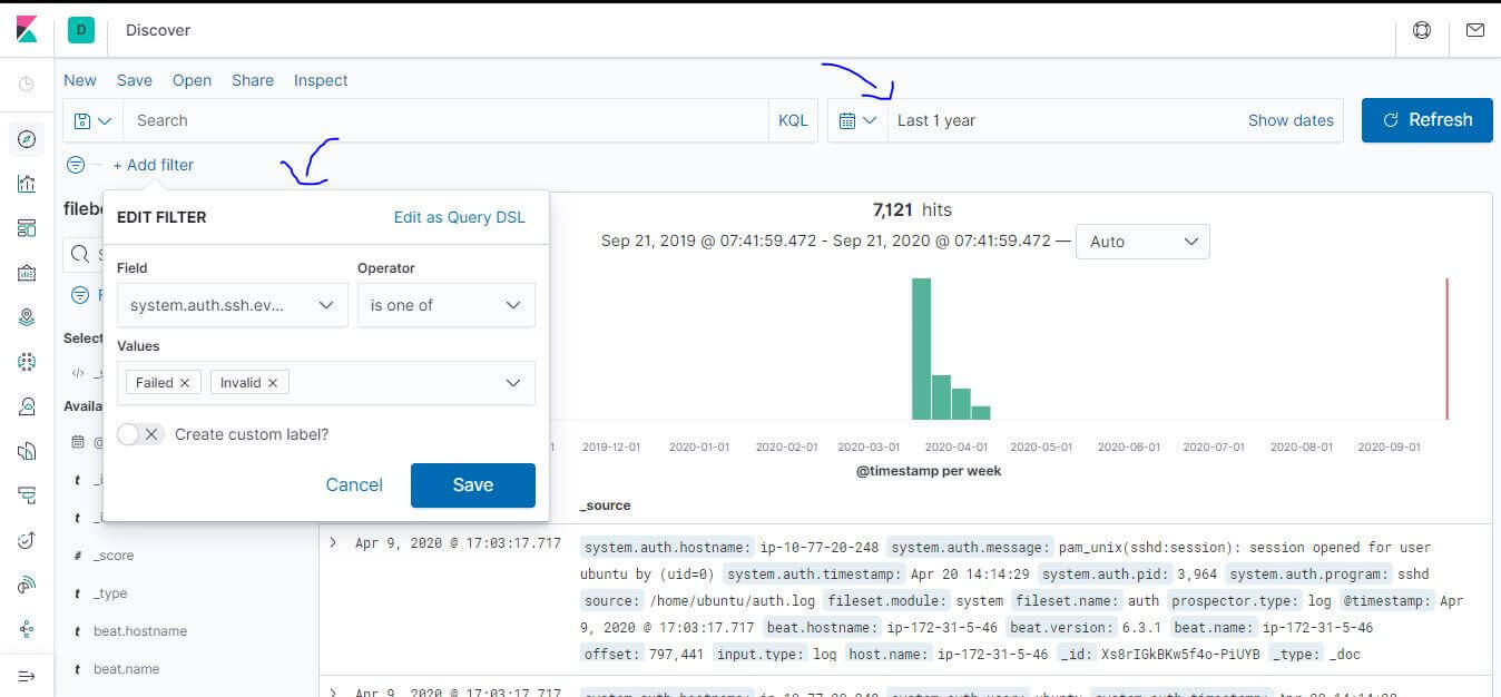 Kibana Discover 篩選條件設定：Failed 與 Invalid 登入嘗試