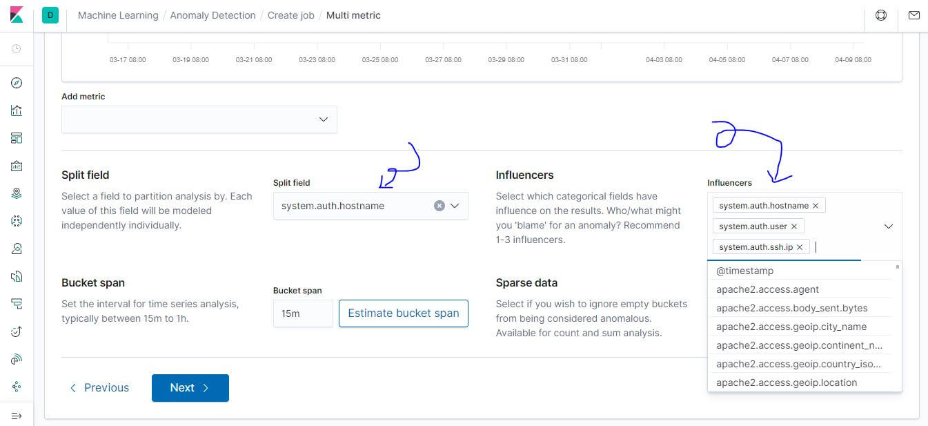 Kibana Machine Learning Multi-Metric Job 設定介面