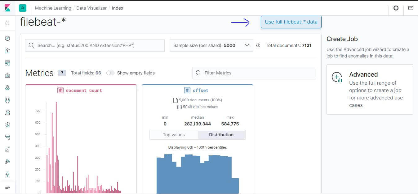 Kibana Machine Learning Data Visualizer 顯示數據概觀