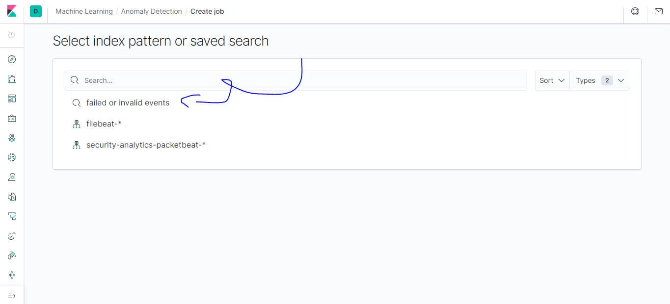 Kibana Machine Learning 選擇 Index 介面