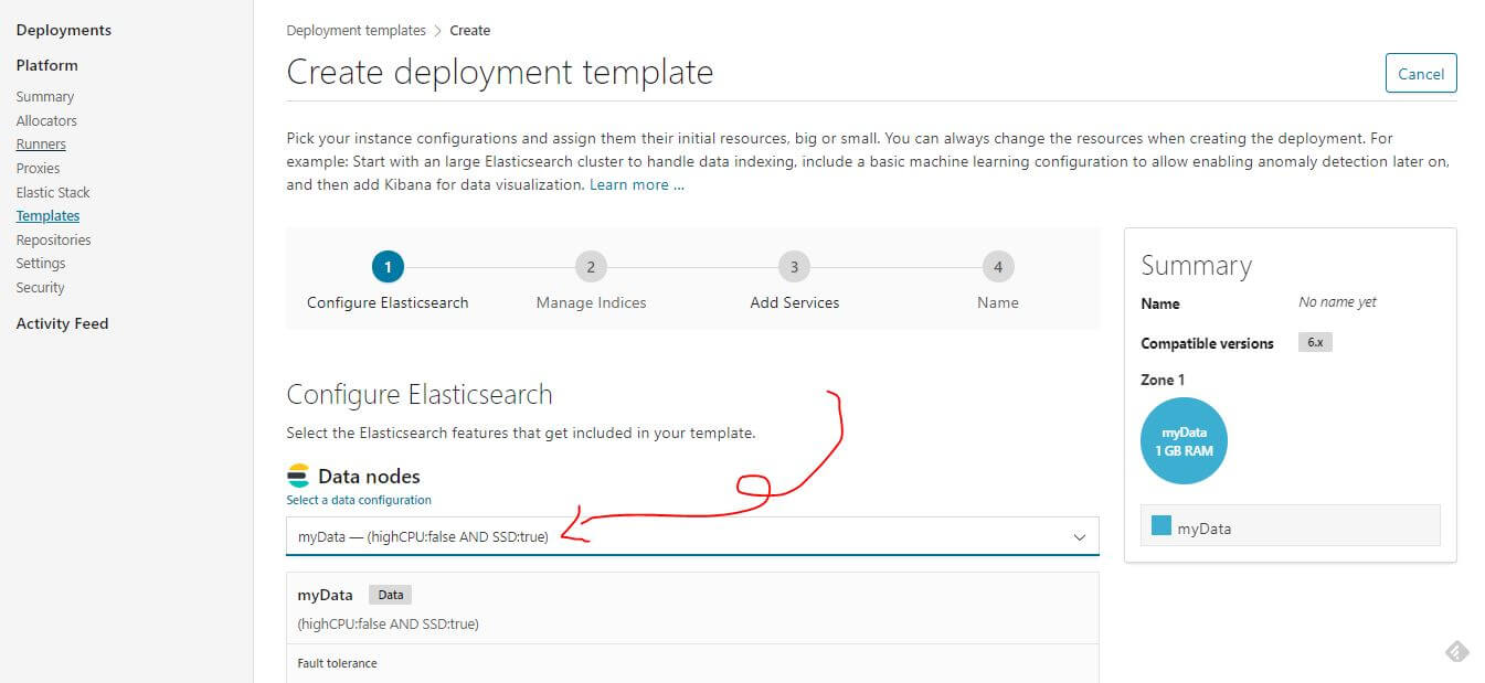 ECE 部署模板建立：選擇實例配置