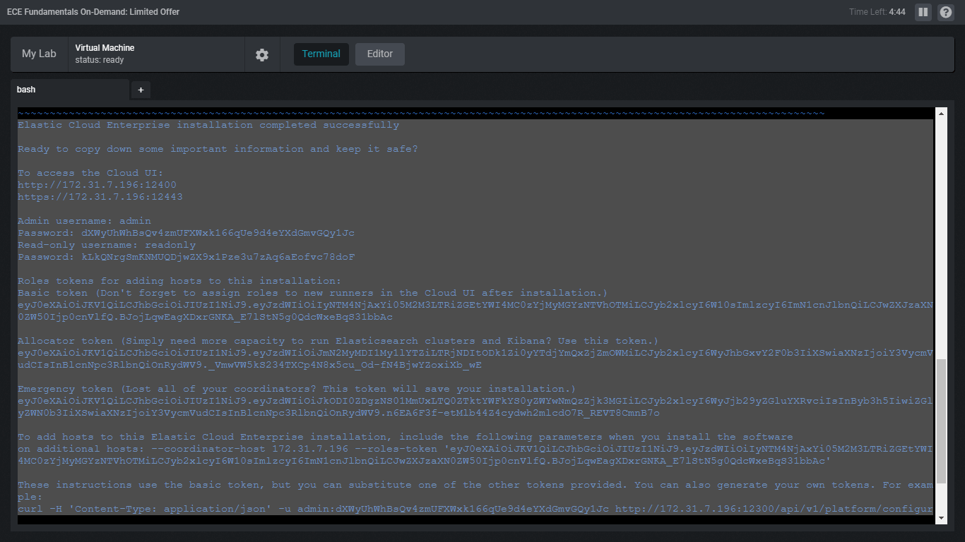 ECE 安裝成功訊息