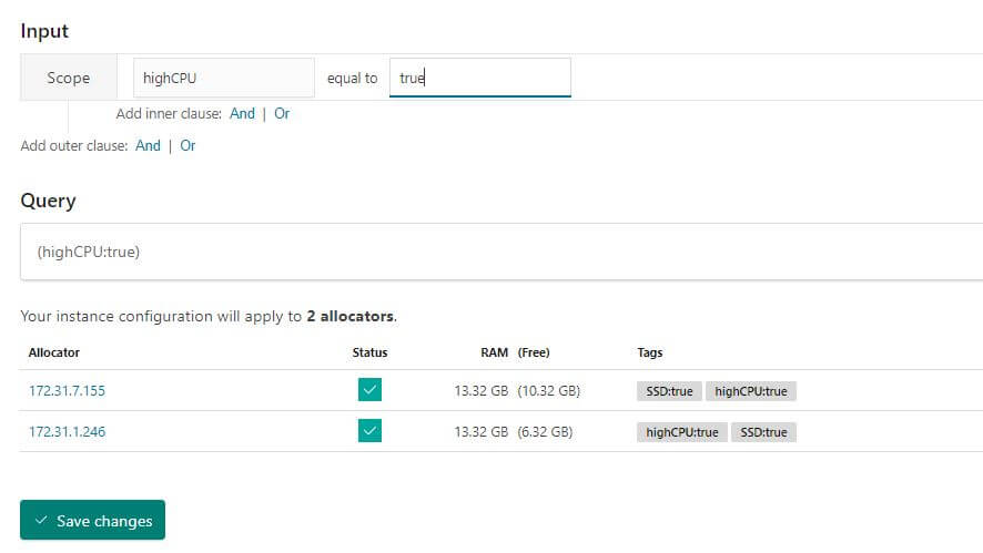 ECE Instance Configurations 篩選條件