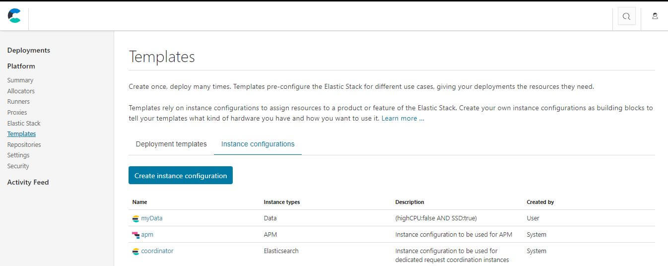 ECE Instance Configurations 配置列表