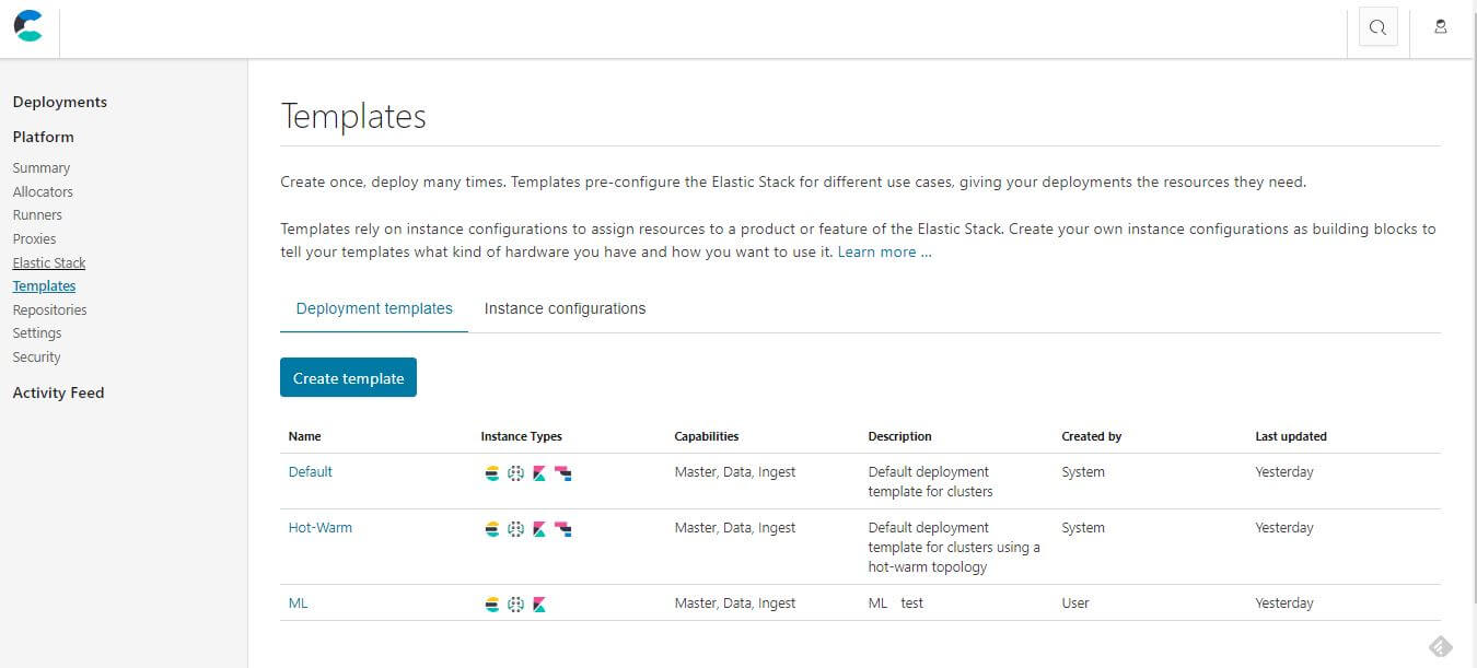 ECE Deployment Templates 樣板列表