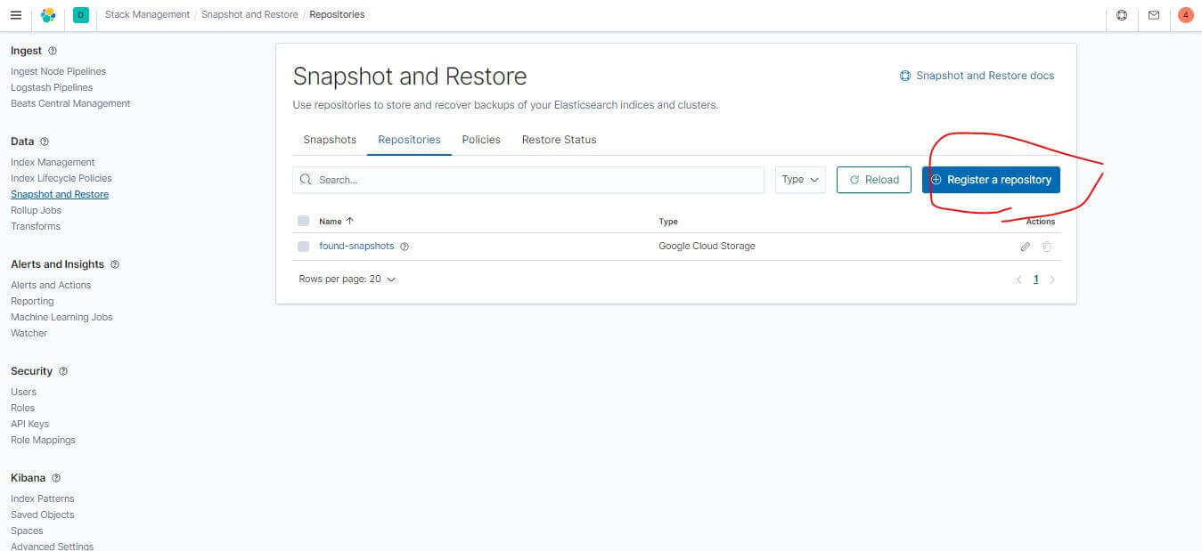 Kibana 中的快照 Repository 建立介面