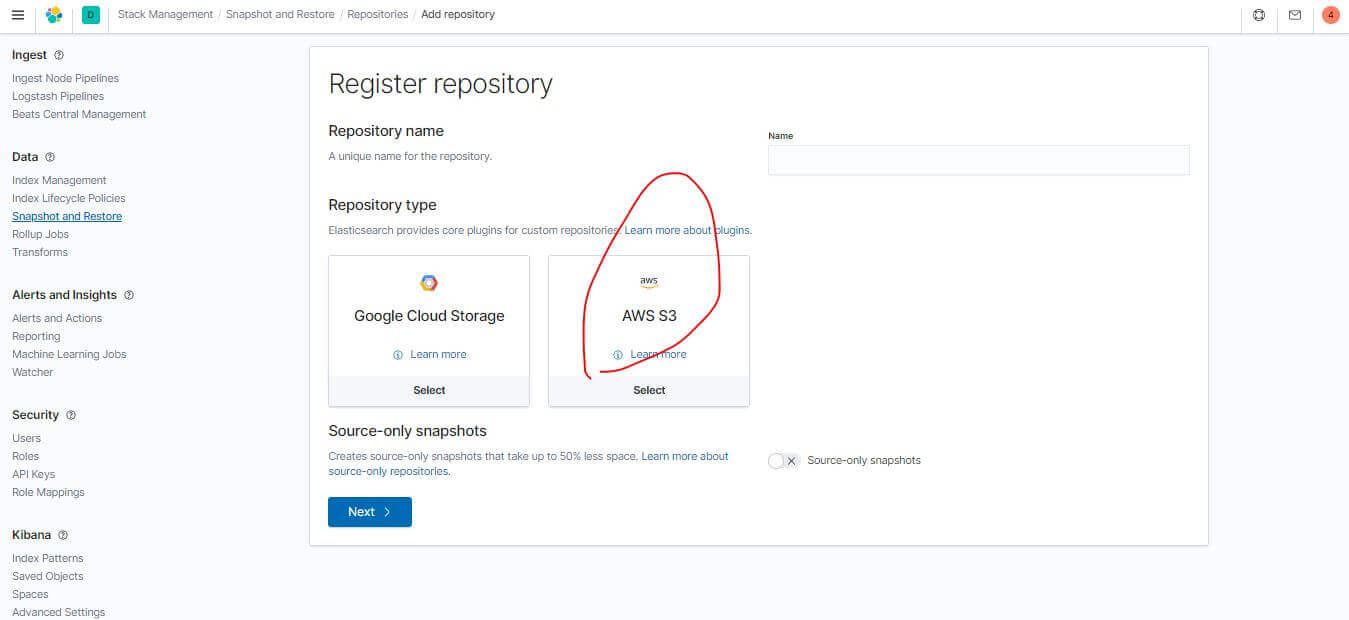 Elastic Cloud 快照支援 AWS S3