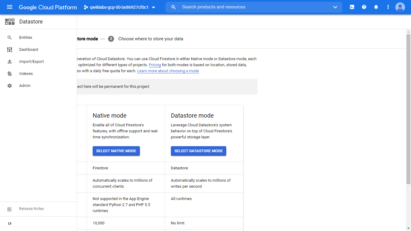 DataStoreNativeMode